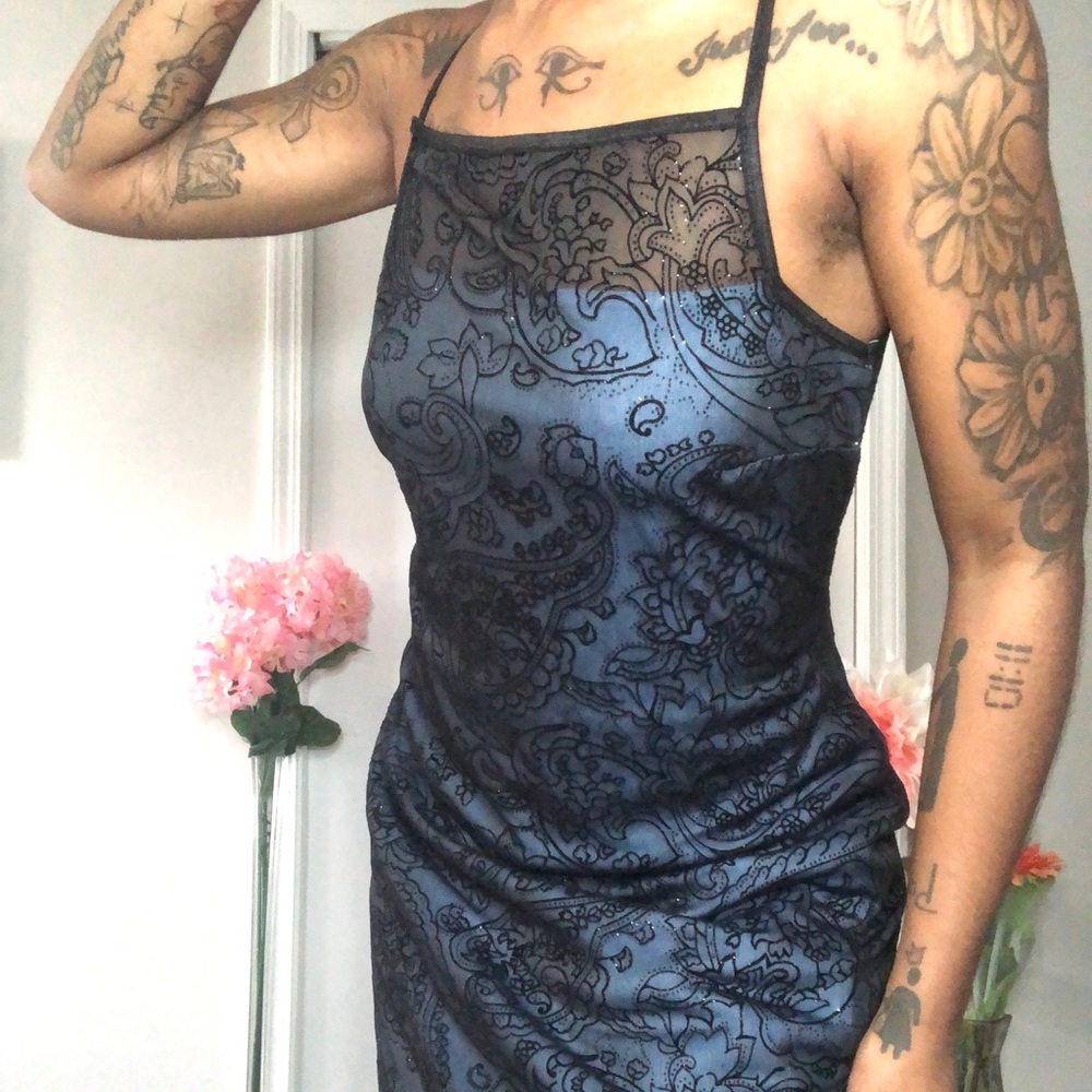 90s See-through Glitter slit dress ✨